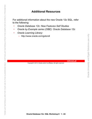 Oracle database 12c sql worshop 2 student guide vol 1 | PDF