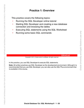 Oracle database 12c sql worshop 2 student guide vol 1 | PDF