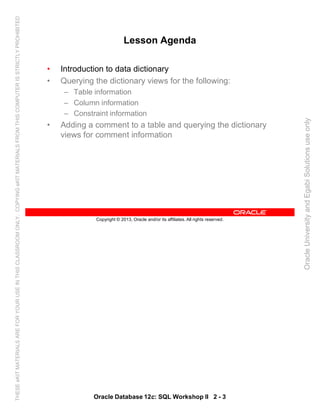 Oracle database 12c sql worshop 2 student guide vol 1 | PDF