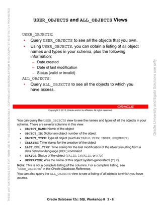 Oracle database 12c sql worshop 2 student guide vol 1 | PDF