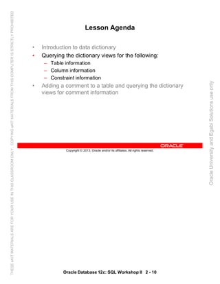 Oracle database 12c sql worshop 2 student guide vol 1 | PDF