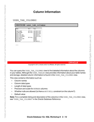 Oracle database 12c sql worshop 2 student guide vol 1 | PDF