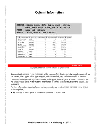 Oracle database 12c sql worshop 2 student guide vol 1 | PDF