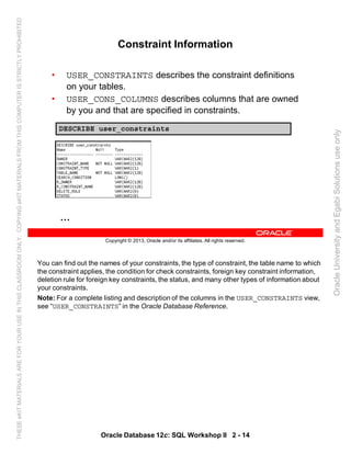 Oracle database 12c sql worshop 2 student guide vol 1 | PDF