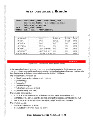 Oracle database 12c sql worshop 2 student guide vol 1 | PDF