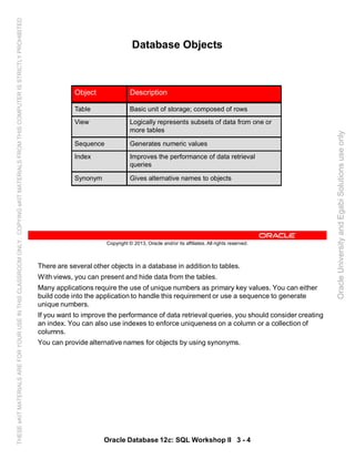 Oracle database 12c sql worshop 2 student guide vol 1 | PDF
