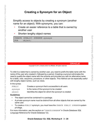 Oracle database 12c sql worshop 2 student guide vol 1 | PDF