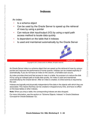 Oracle database 12c sql worshop 2 student guide vol 1 | PDF