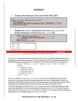 Oracle database 12c sql worshop 2 student guide vol 2 | PDF
