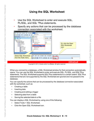 Oracle database 12c sql worshop 2 student guide vol 2 | PDF