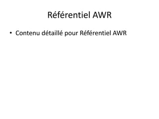 Référentiel AWR
• Contenu détaillé pour Référentiel AWR
 