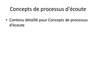 Concepts de processus d'écoute
• Contenu détaillé pour Concepts de processus
d'écoute
 