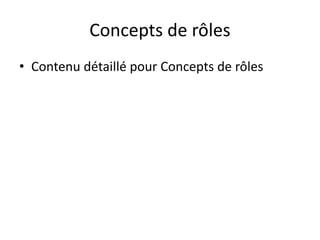 Concepts de rôles
• Contenu détaillé pour Concepts de rôles
 