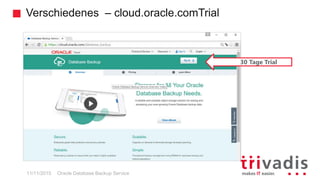 Verschiedenes – cloud.oracle.comTrial
Oracle Database Backup Service11/11/2015
30 Tage Trial
 