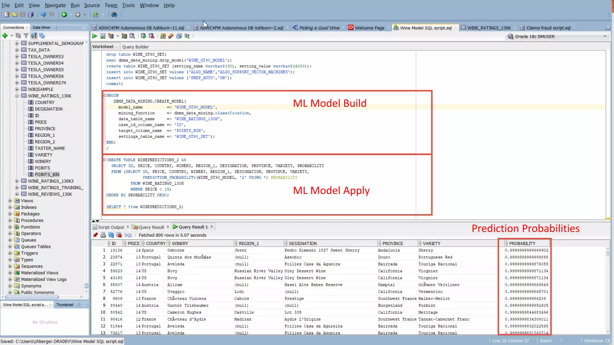 Copyright © 2020 Oracle and/or its affiliates.
ML Model Build
ML Model Apply
Prediction Probabilities
 