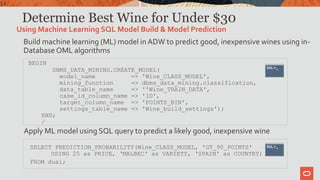 Determine Best Wine for Under $30
Build machine learning (ML) model in ADW to predict good, inexpensive wines using in-
Da...