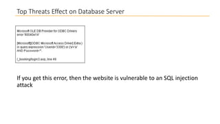 Top Threats Effect on Database Server

If you get this error, then the website is vulnerable to an SQL injection
attack

 