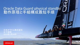 Copyright © 2019, Oracle and/or its affiliates. All rights reserved. |
Oracle Data Guard physical standby
動作原理と手組構成最短手順
日本オラクル株式会社
日下部明
2019年7月10日
 