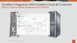 18 Copyright © 2021 Oracle and/or it’s affiliates.
Excellent Integration With Exadata Cloud @ Customer
DB As A Service Meets Protection As A Service
 