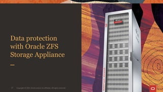 Data protection
with Oracle ZFS
Storage Appliance
27 Copyright © 2021, Oracle and/or its affiliates. All rights reserved.
 