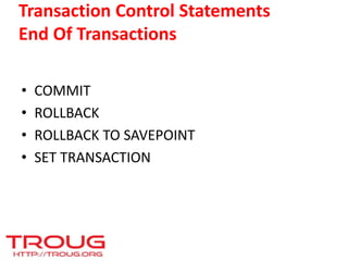 Oracle'da Transaction Yönetimi | PPTX