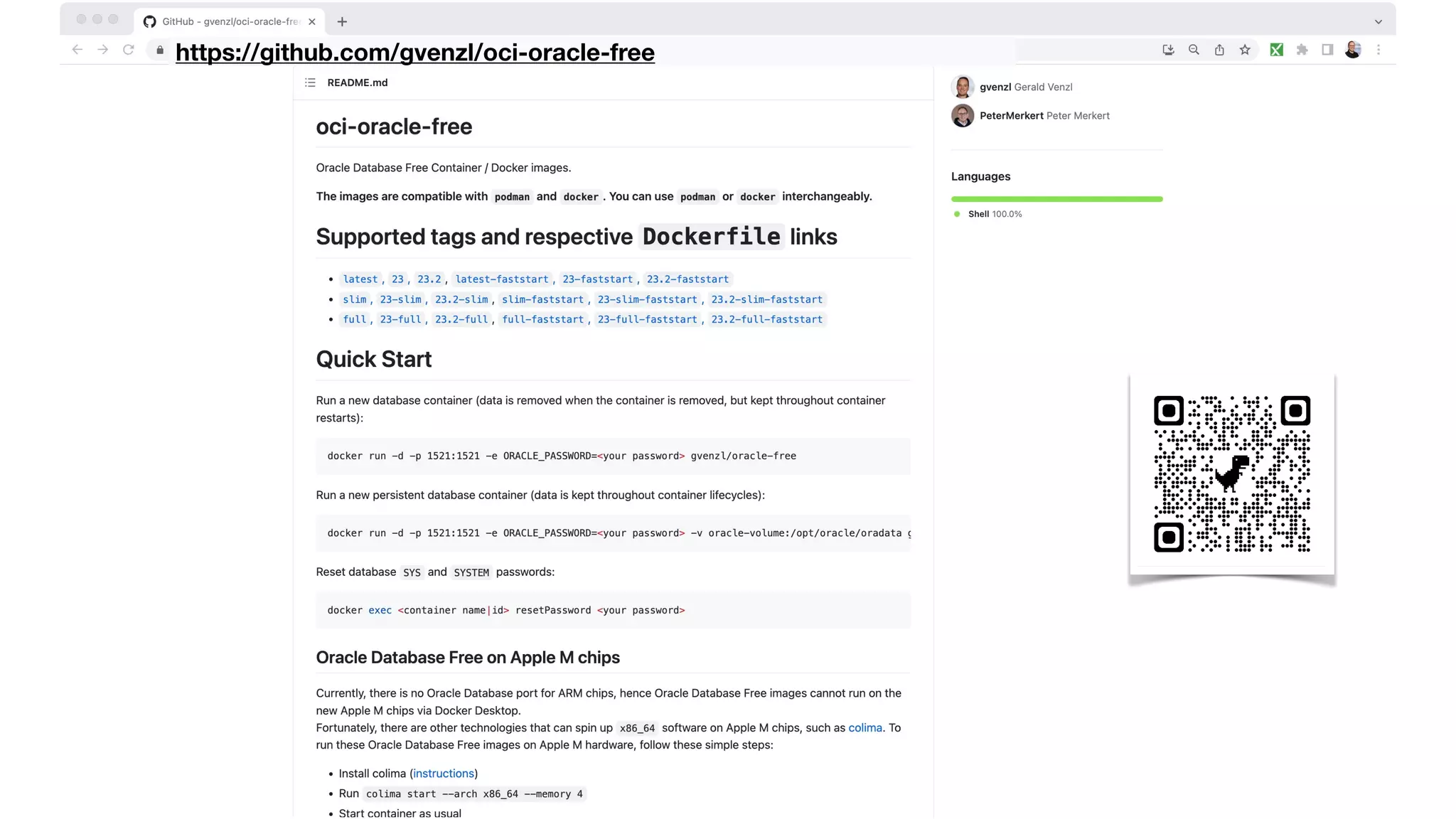 https://github.com/gvenzl/oci-oracle-free