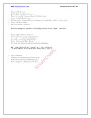Oracle dba 12c training syllabus | PDF