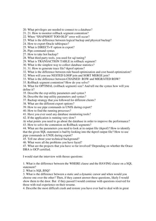 Oracle dba interview | PDF image.