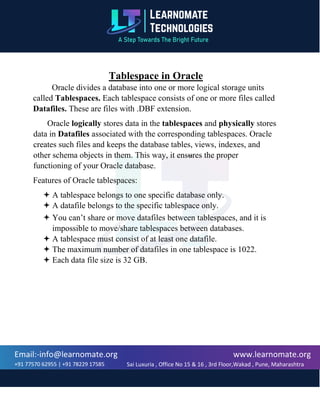 Oracle Notes Oracle DBA Notes learnomate technologies | PDF
