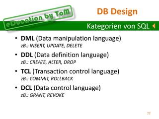  Darf nicht „NULL“ seinFremdschlüsselWenn der Fremdschlüssel selbst Teil des Primärschlüssels ist, dann darf dieser nicht NULL sein!
