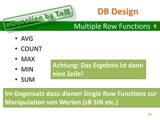 WHERE…Mit einer „WHERE“ Klausel kann die Ergebnissmenge eingeschränkt werden.zB.:SELECT * FROM employeesWHERE id=3;SELECT * FROM employeesWHERE first_name = ‘Huber‘;Logische Operatoren:=>>=<<=<> bzw. != oder ^=