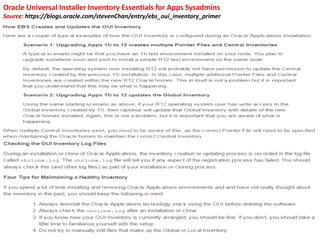 Oracle Universal Installer Inventory Essentials for Apps Sysadmins
Source: https://blogs.oracle.com/stevenChan/entry/ebs_oui_inventory_primer
 