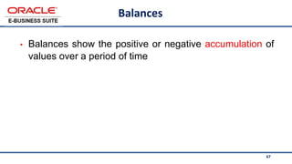 67
Balances
• Balances show the positive or negative accumulation of
values over a period of time
 