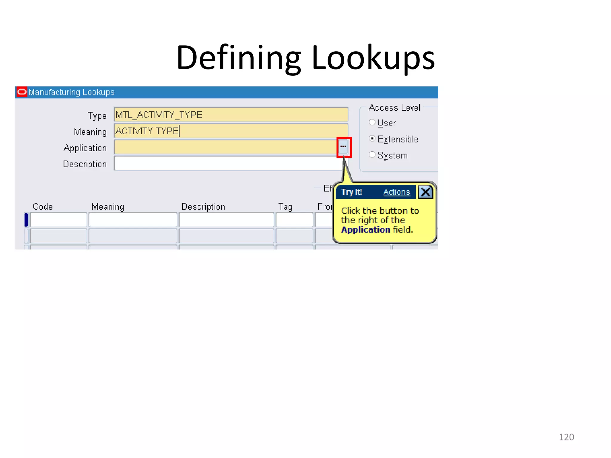 Defining Lookups




                   120
 