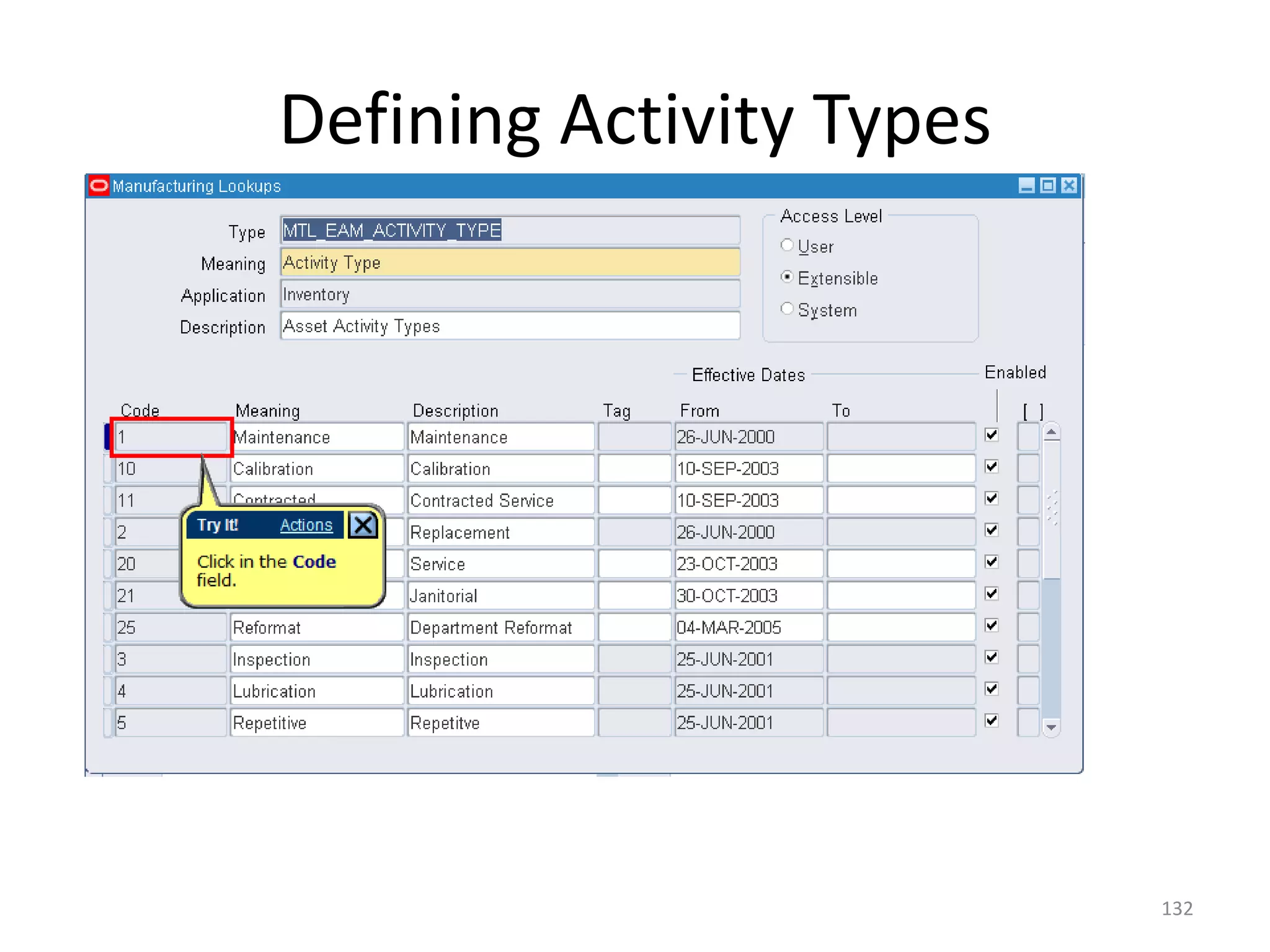 Defining Activity Types




                          132
 