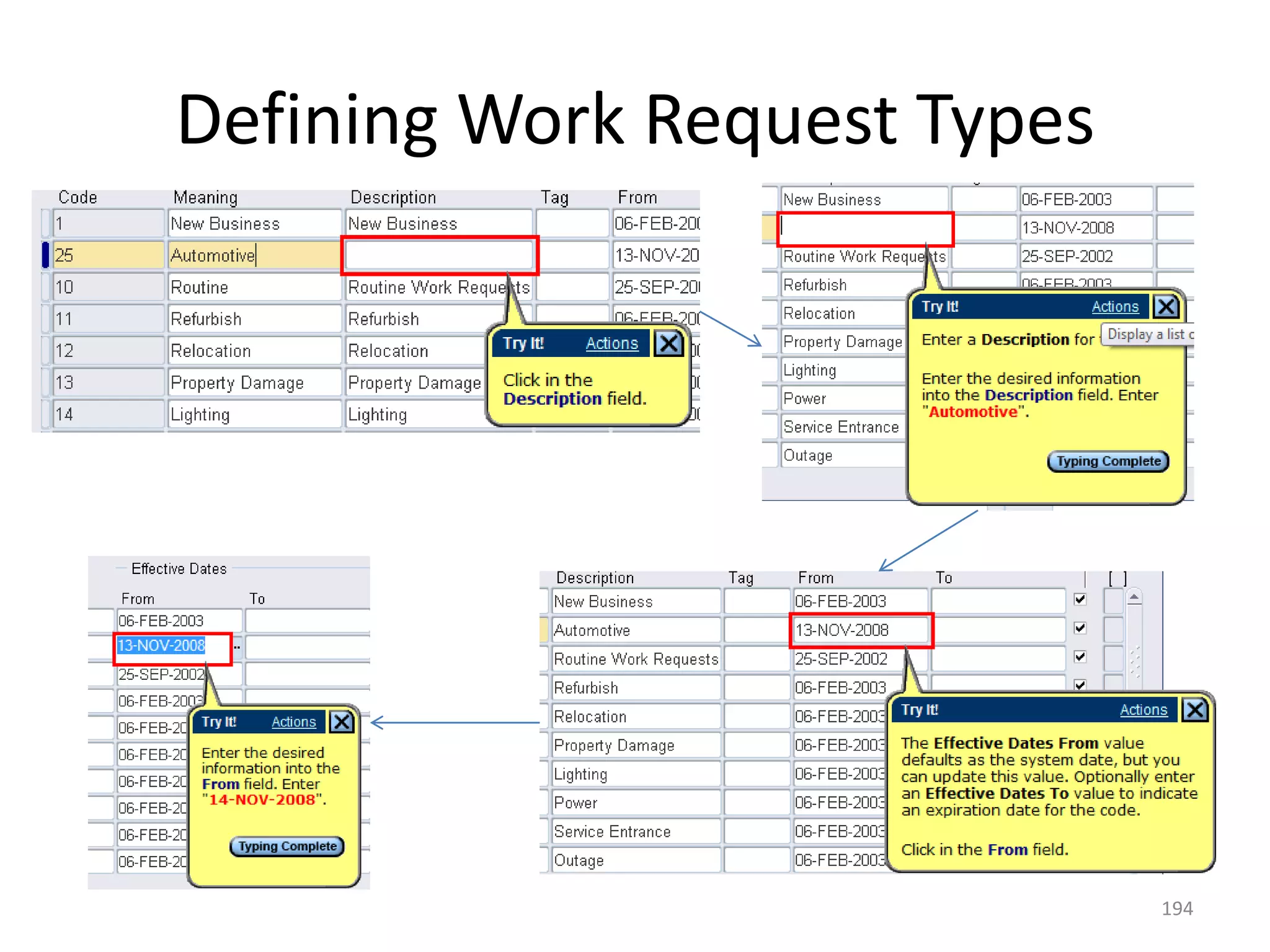 Defining Work Request Types




                              194
 