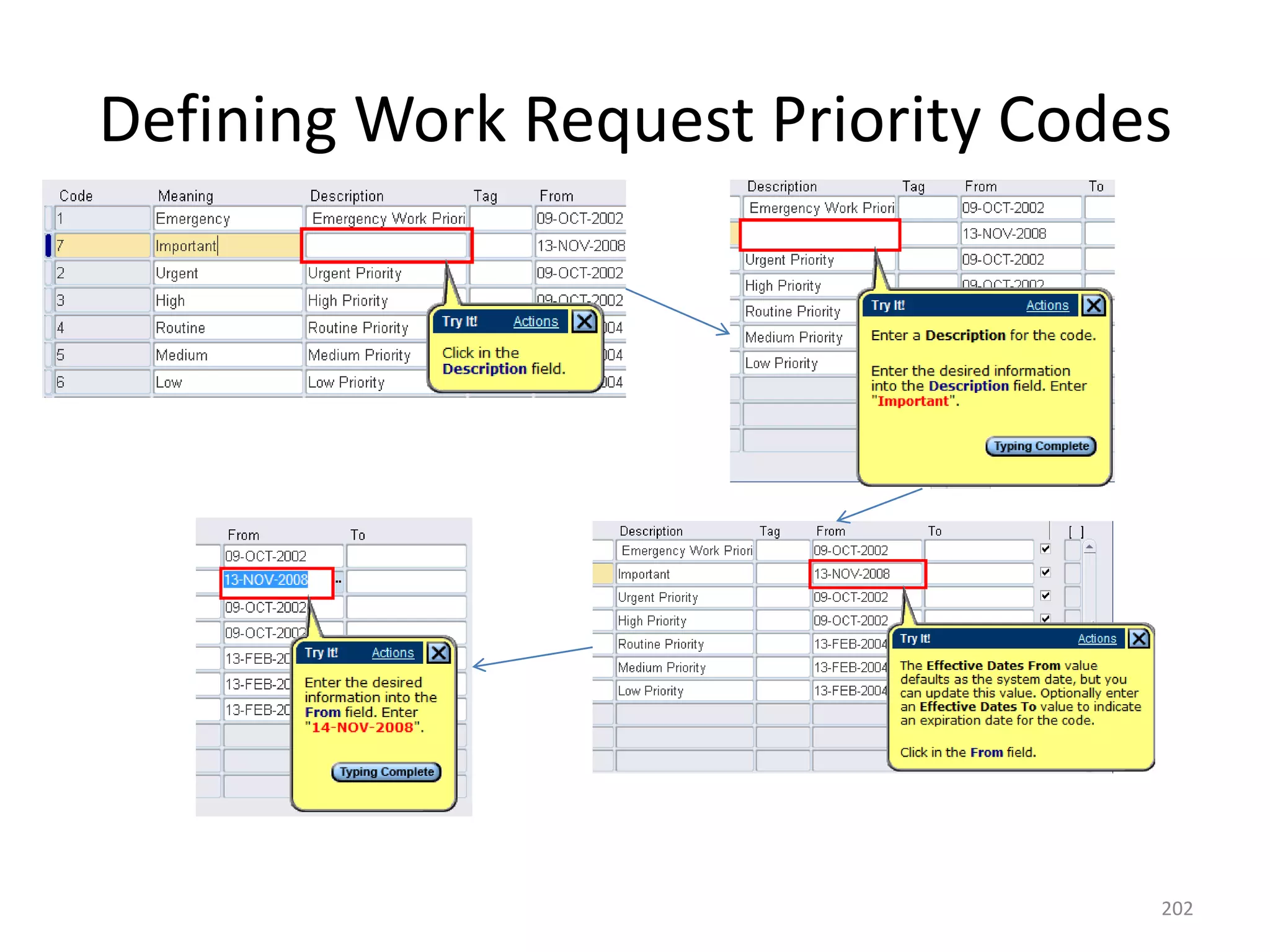 Defining Work Request Priority Codes




                                   202
 