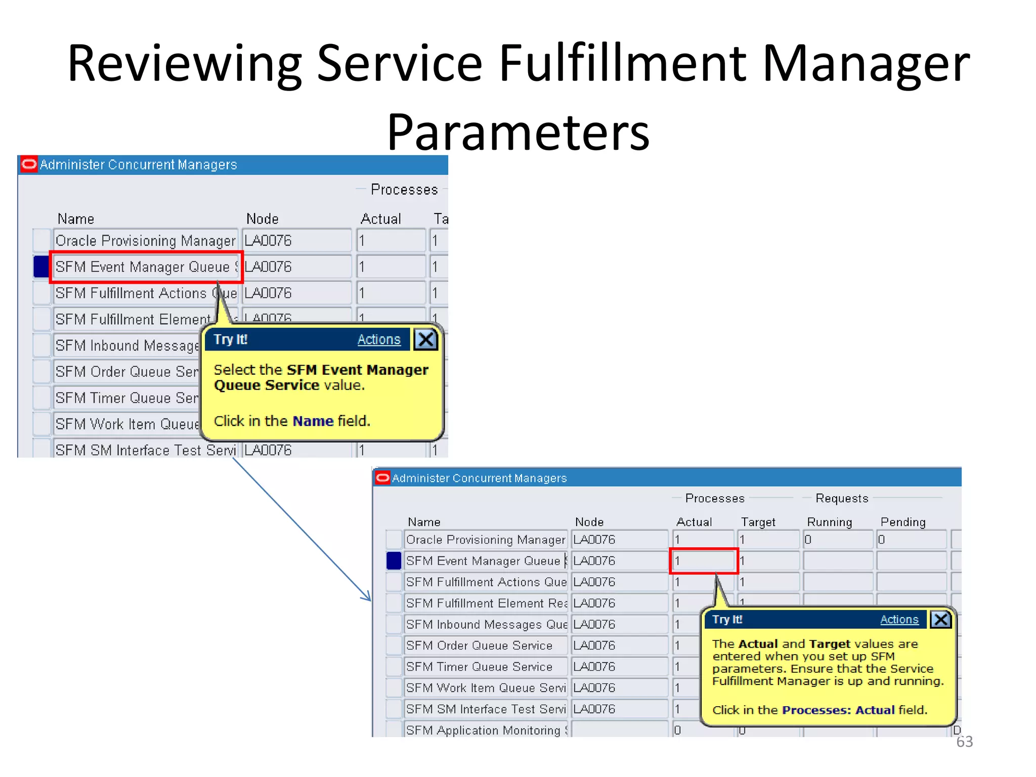 Reviewing Service Fulfillment Manager
             Parameters




                                    63
 