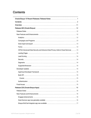 Oracle Eloqua 10 Release Notes | PDF
