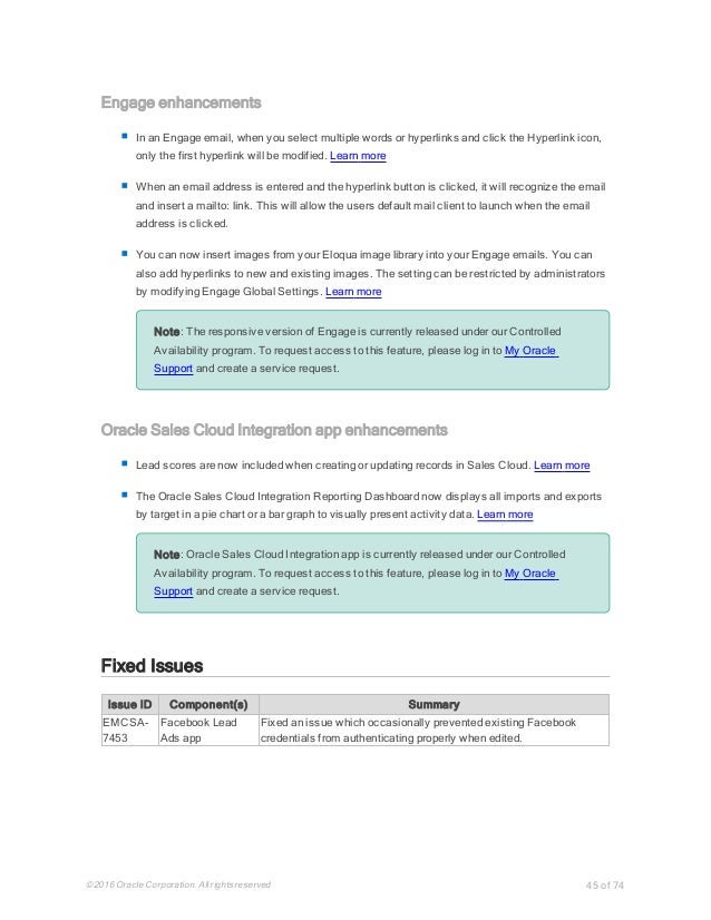 Oracle Eloqua 10 Release Notes