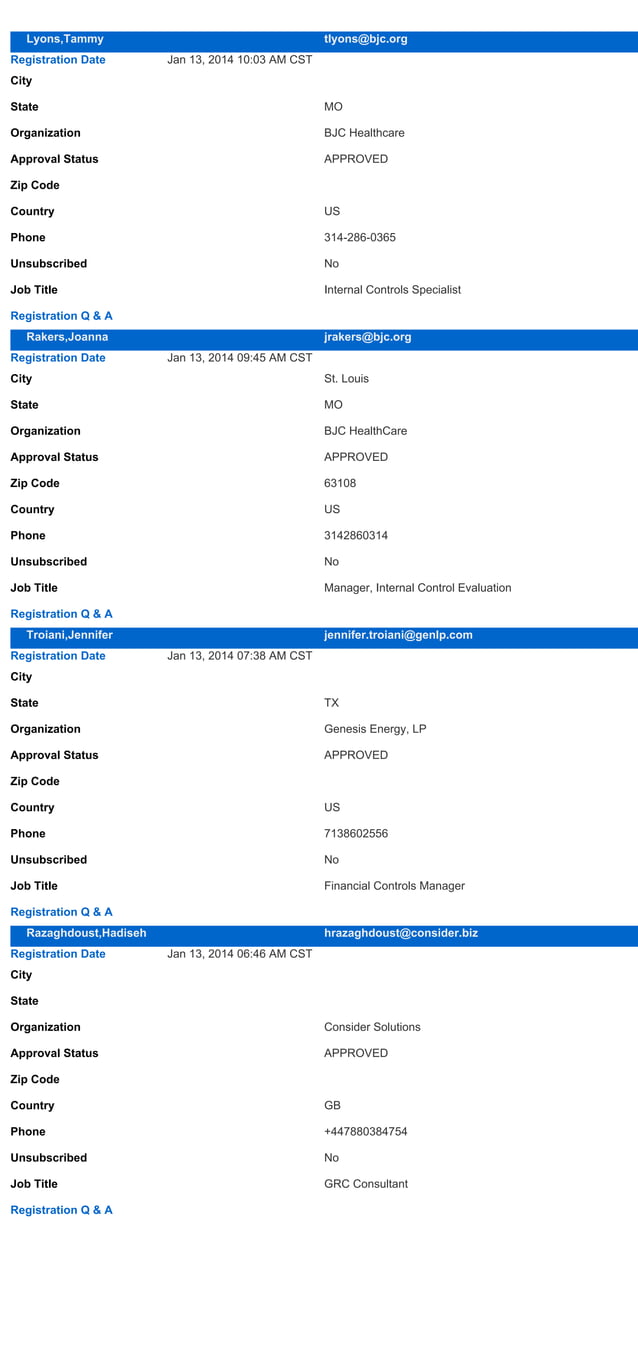 Oracle erp in scope webinar registration list 012814 | PDF