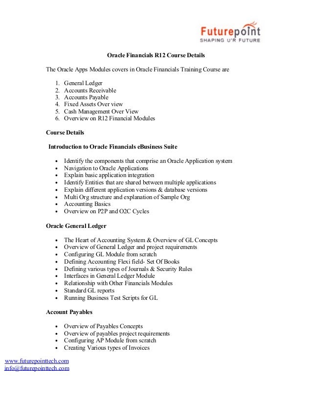 Oracle finance functional training at