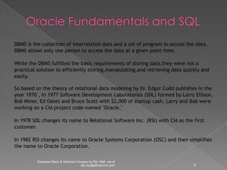 Oracle fundamentals and sql | PPSX