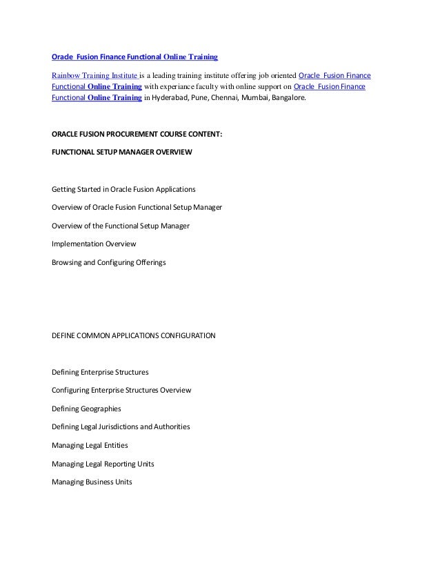 Oracle fusion finance functional training