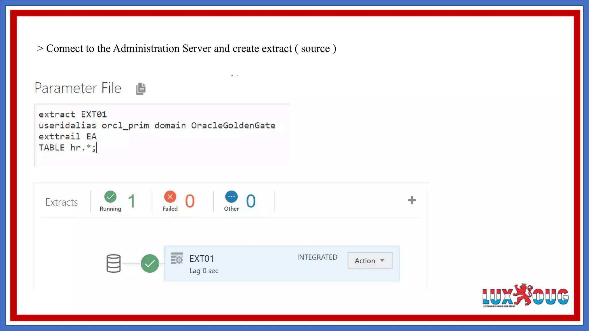 > Connect to the Administration Server and create extract ( source ) 