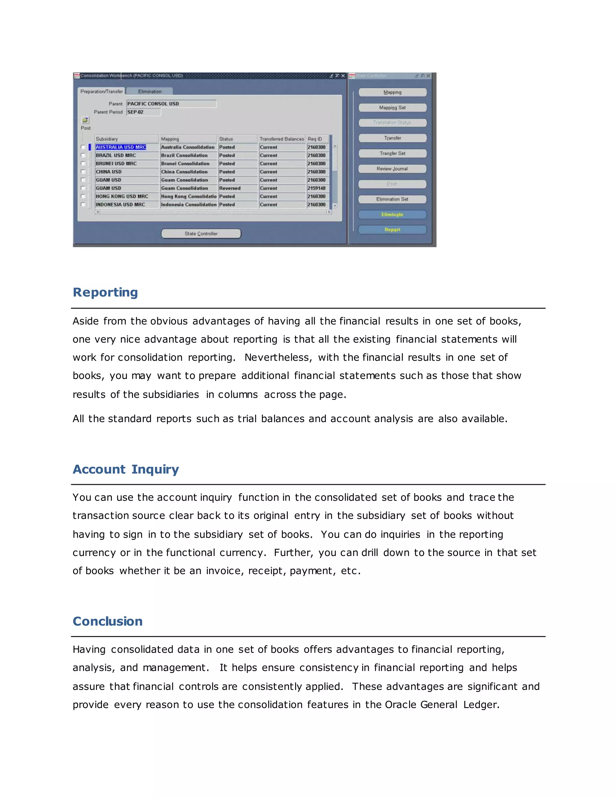 Oracle gl consolidations | DOCX | Business Accounting & Finance | Business
