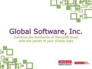Global Software, Inc. 
Combine the familiarity of Microsoft Excel 
with the power of your Oracle Data 
 