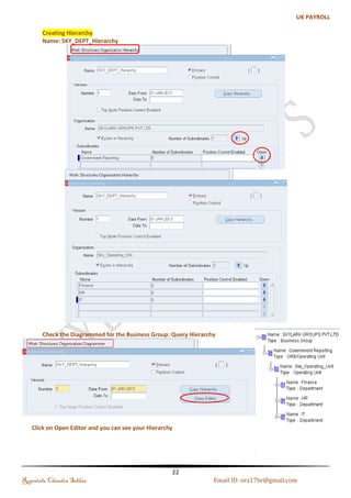 Creating Descriptive Flexfield 
Descriptive Flexfield is used to just capture extra information. You can define two types of descriptive 
Flexfield segments: 
 Global Segments: Segments always appear in the Flexfield window 
 Context Sensitive Segments: Segment appears only when a defined context exists. 
(a). Additional Personal Details: 
We have to query the Existing One and Assign the New One (Add%Person%Details%) make sure till 
you get Additional Personal Details 
Regintala Chandra Sekhar Page 22 ora17hr@gmail.com 
 