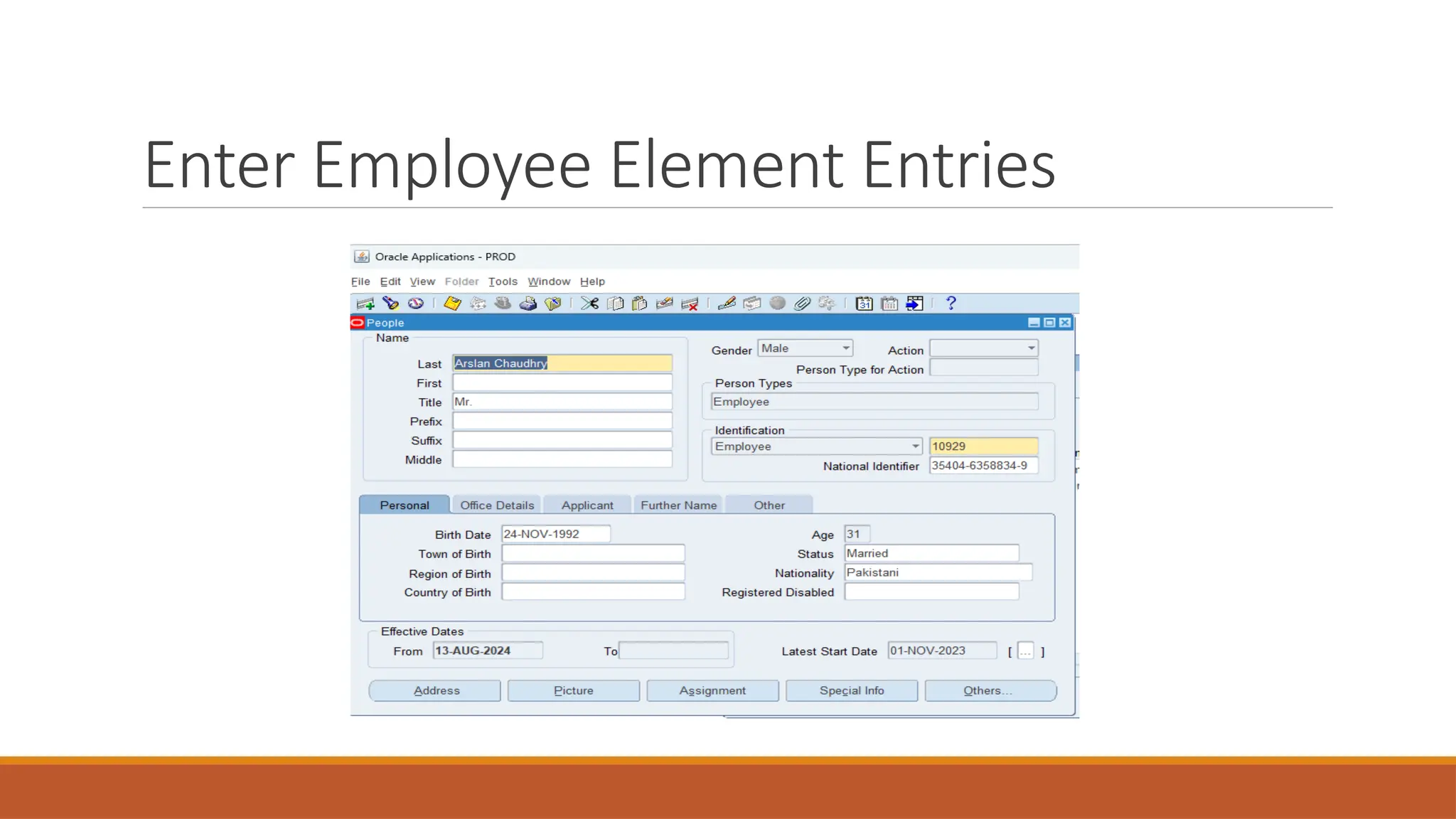Enter Employee Element Entries
 