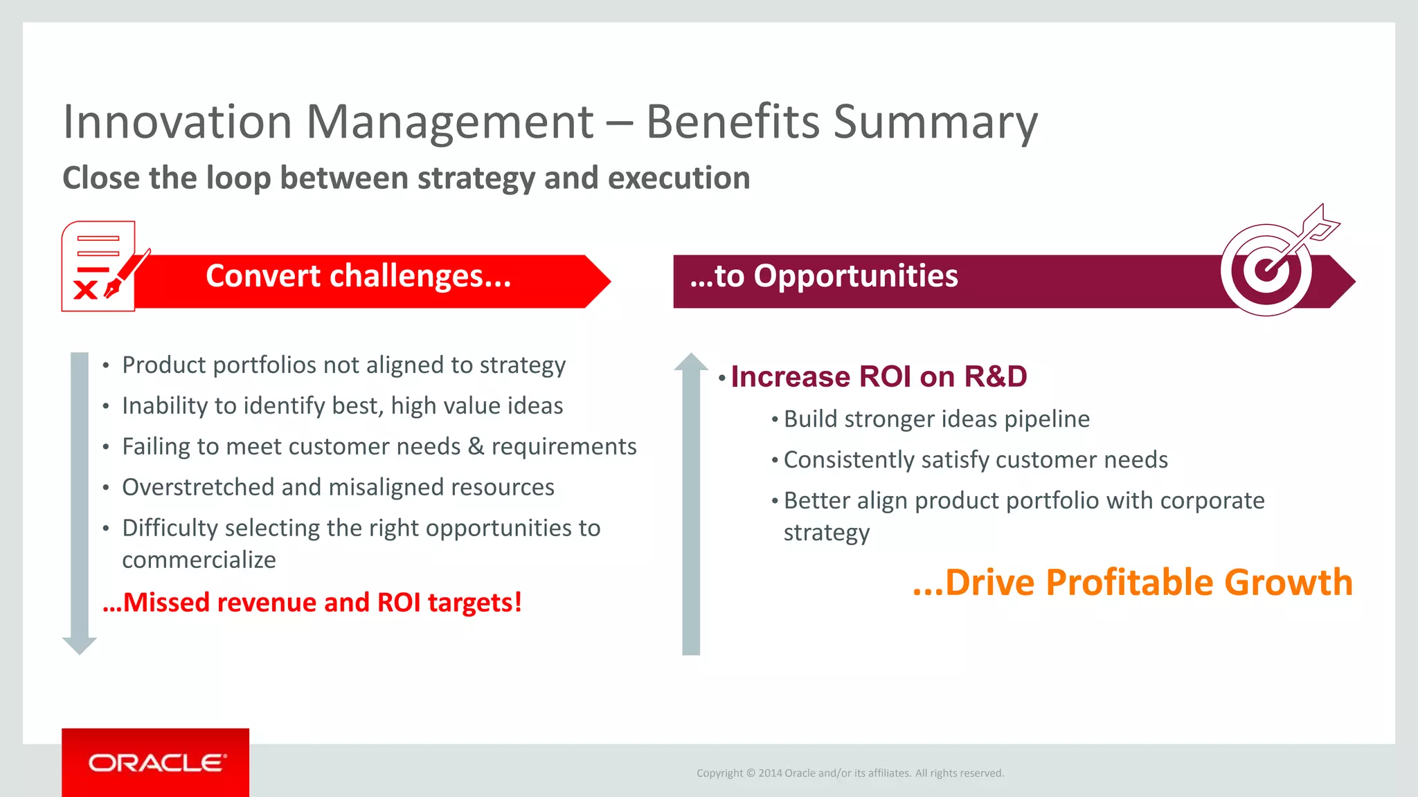 Copyright © 2014 Oracle and/or its affiliates. All rights reserved. 
Innovation Management 
Available as cloud solution 
 